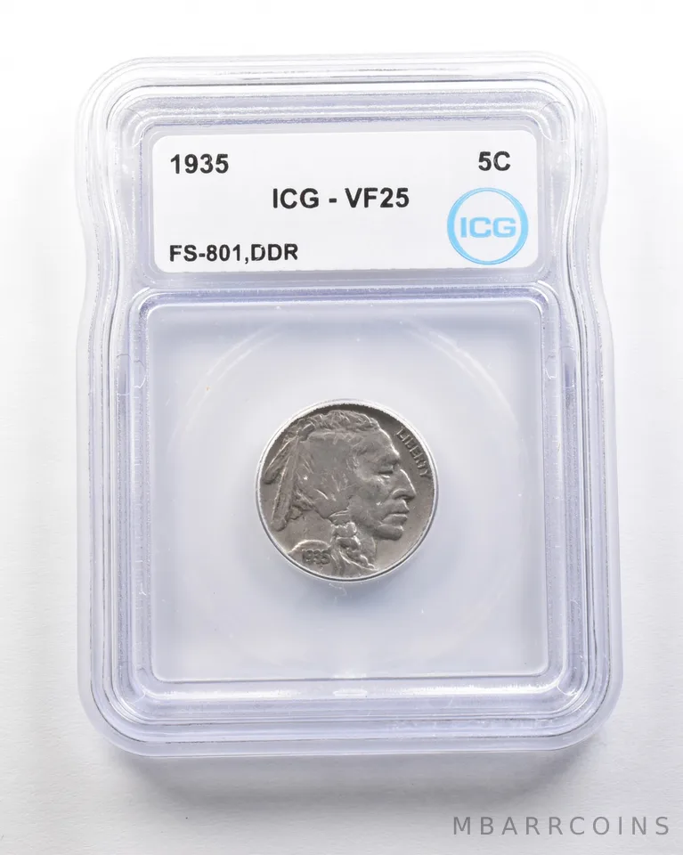 1935 Indian Head Buffalo Nickel Mint Error FS-801 DDR VF25 ICG *1735
