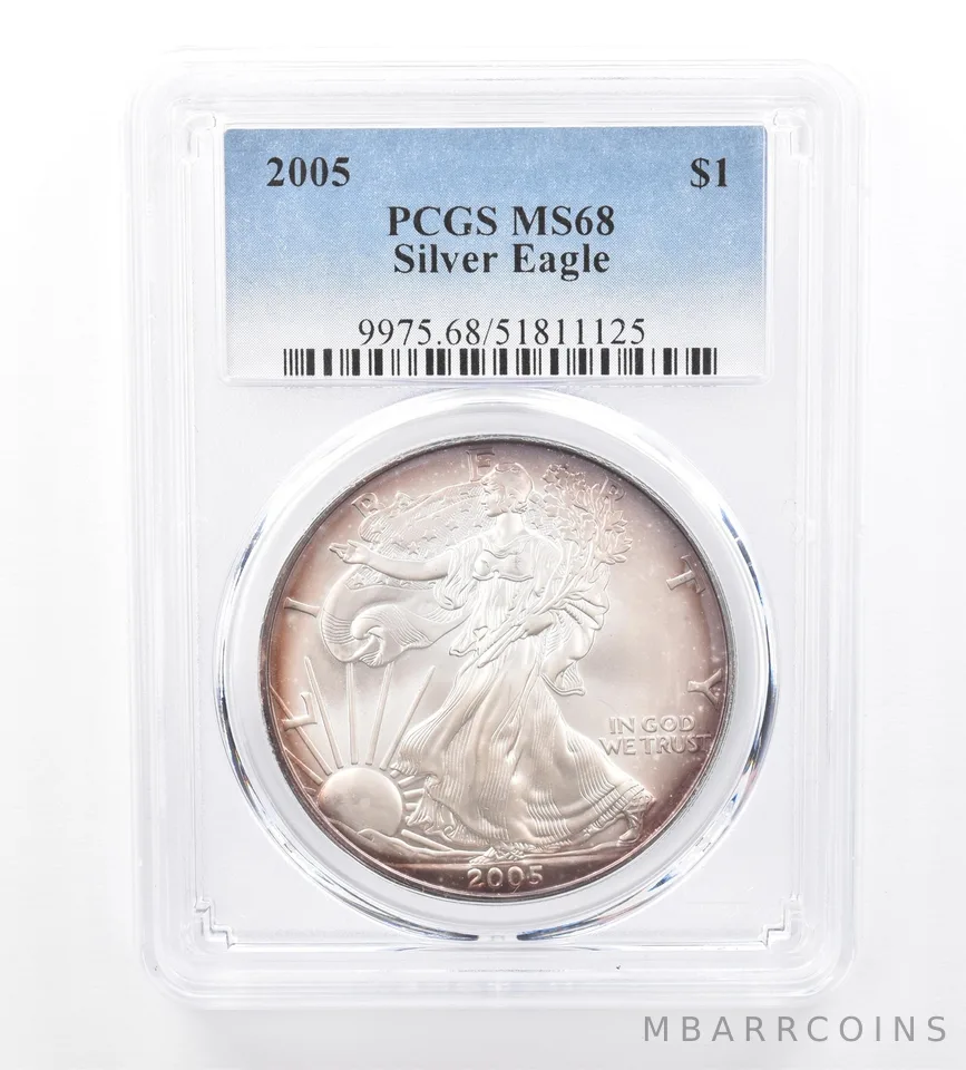 2005 American Silver Eagle MS68 PCGS Peripheral Tone a1755