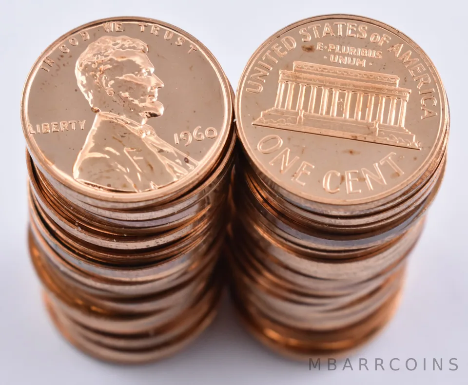 (50) Proof 1960 Lincoln Memorial Cents - ROLL of 50 Coins