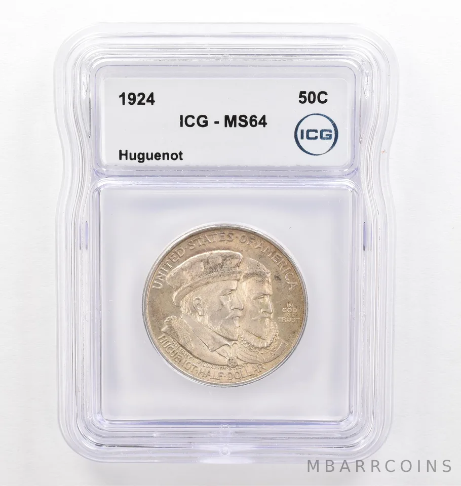 1924 Huguenot Commemorative Half Dollar MS64 ICG Beautiful Tone *0247