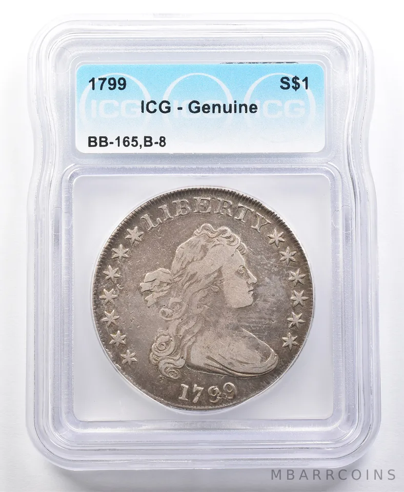 1799 Draped Bust Silver Dollar BB-165, B-8 Genuine ICG a2012