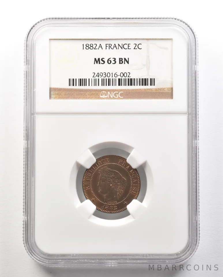 1882 A France 2 Centimes MS63 BN NGC *4716