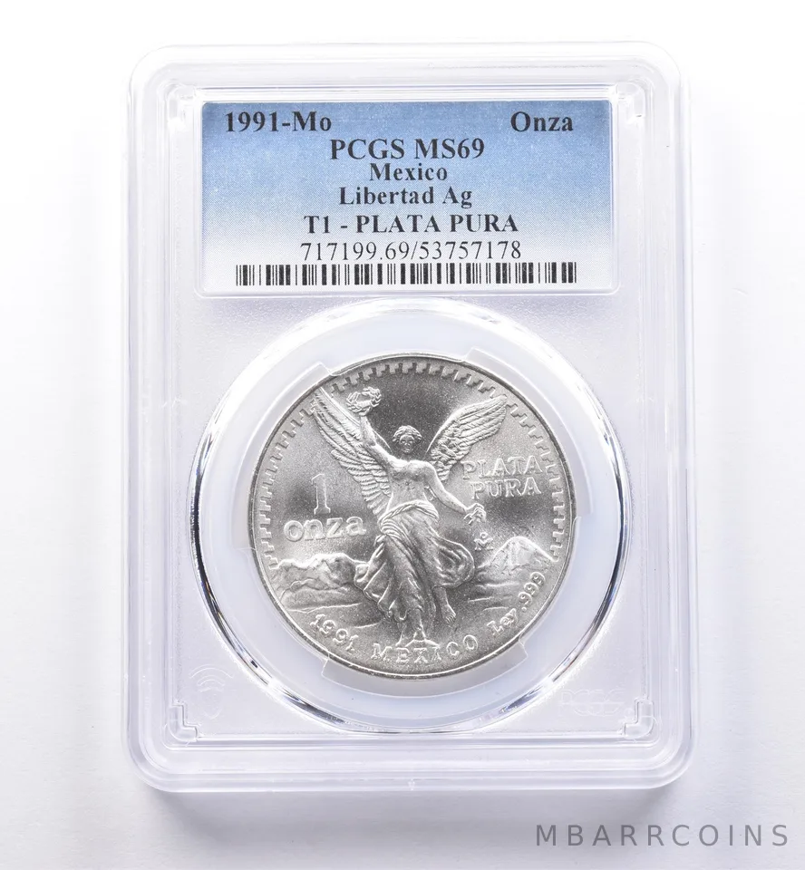 1991 Mo Mexico 1 Onza Silver T1 Plata Pura MS69 PCGS a8628