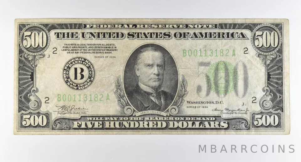 1934 $500 New York NY FRN Light Green Seal *0340
