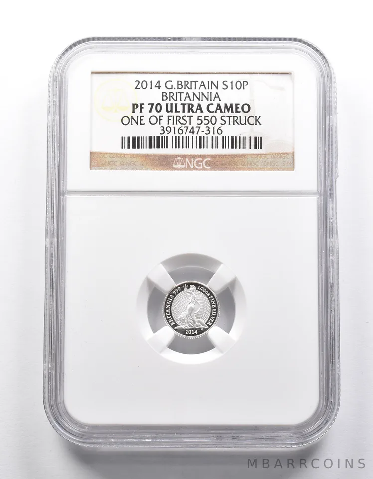PF70 UCAM 2014 Great Britain 10 Pence Britannia 1/20 oz Silver NGC *2575