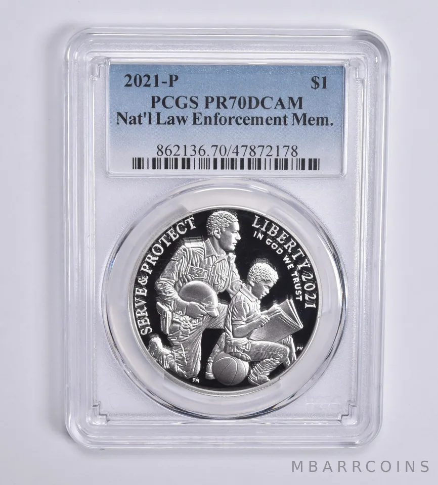 2021-P Nat'l Law Enforcement Mem Commemorative Dollar PR70 PCGS Blue Lbl