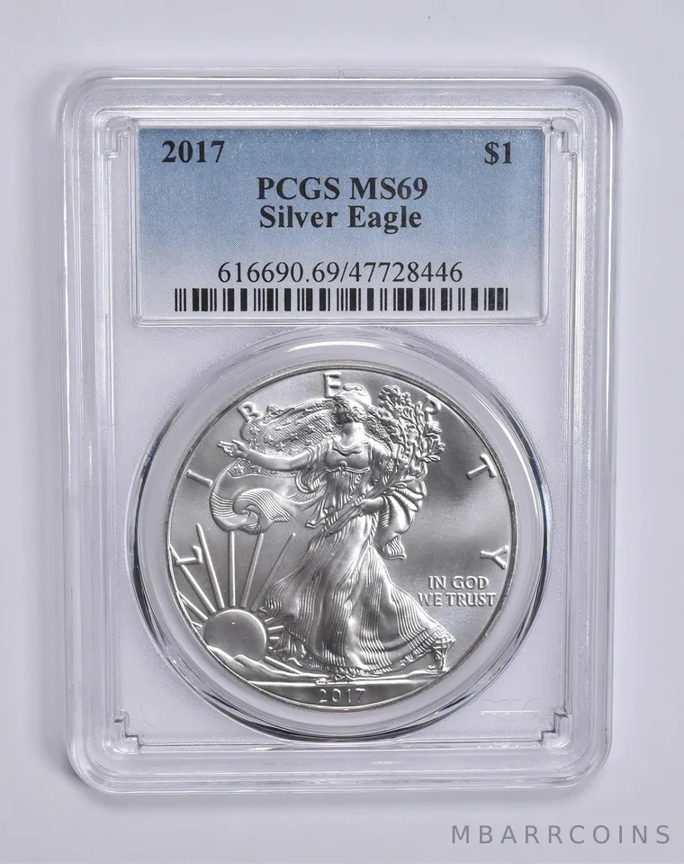 2017 American Silver Eagle 1 Oz MS69 PCGS Blue Lbl