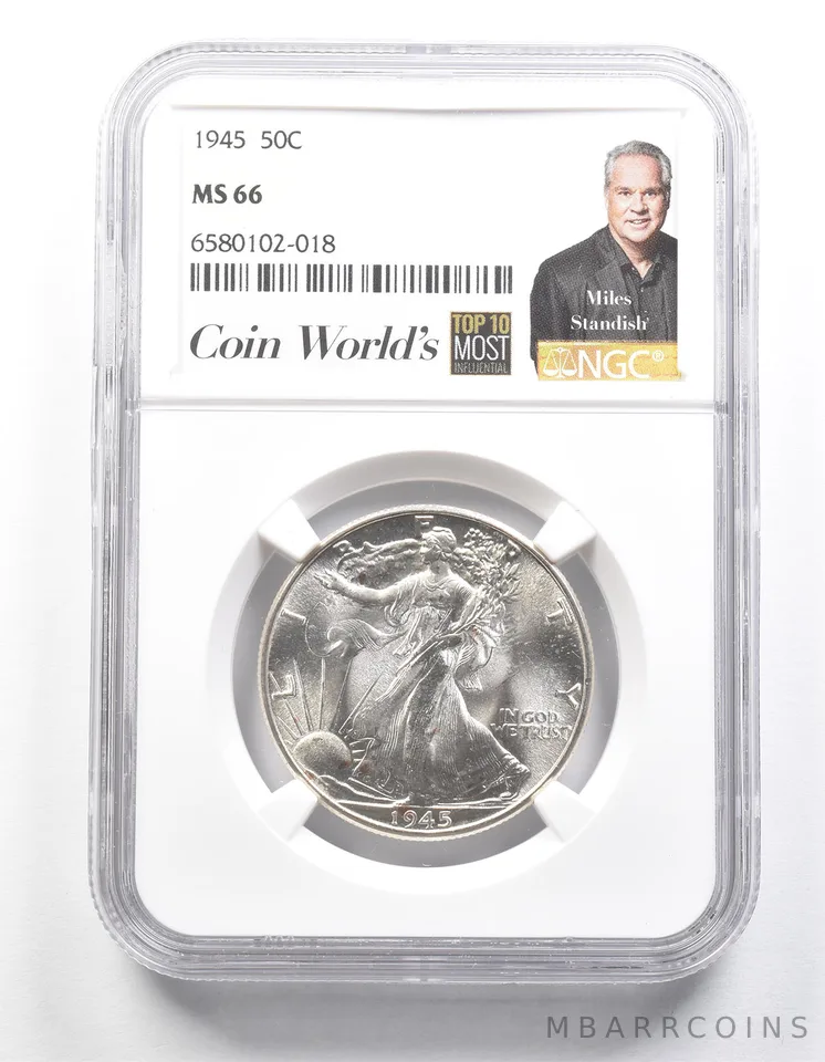 1945 Walking Liberty Half Dollar Miles Standish MS66 NGC a1335