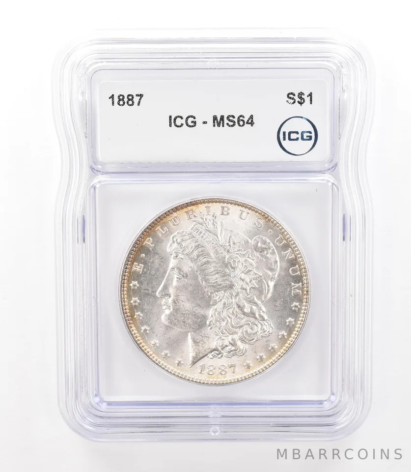 1887 Morgan Silver Dollar MS64 ICG Blue Green Reverse *3149