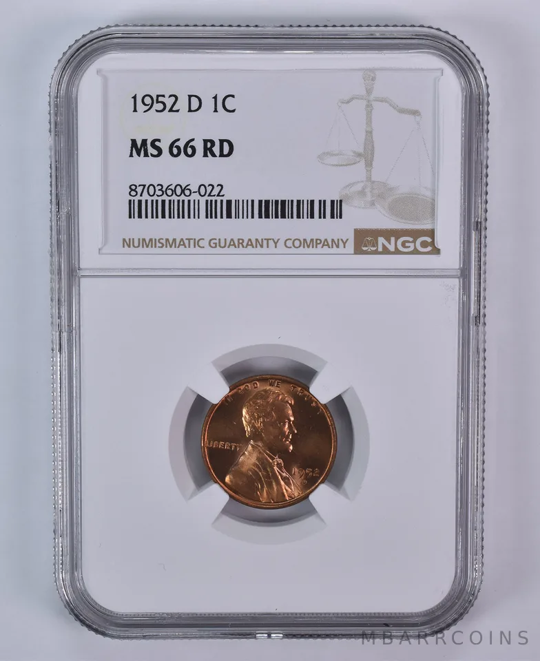 1952-D Lincoln Wheat Cent MS66 RD NGC Brown Label