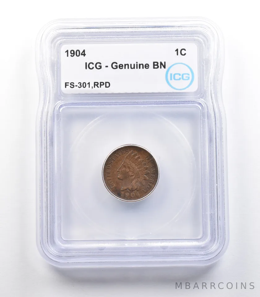 1904 Indian Head Cent Mint Error FS-301 RPD Genuine BN ICG *2297