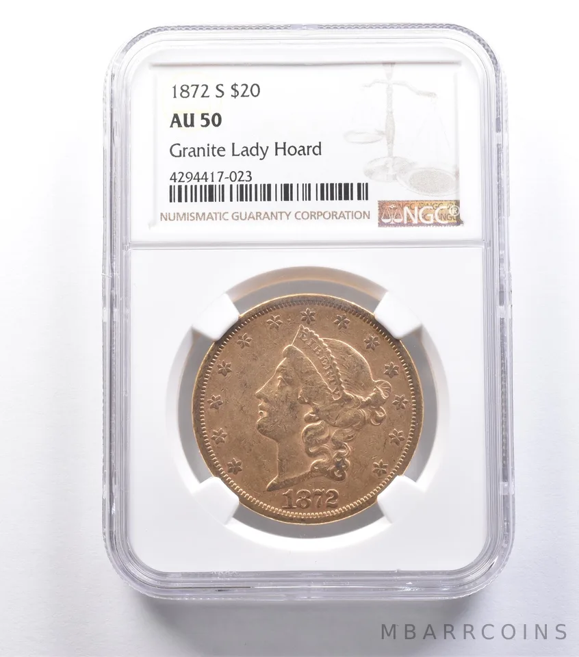 1872-S $20 Liberty Head Gold Double Eagle Granite Lady Hoard AU50 NGC *8807