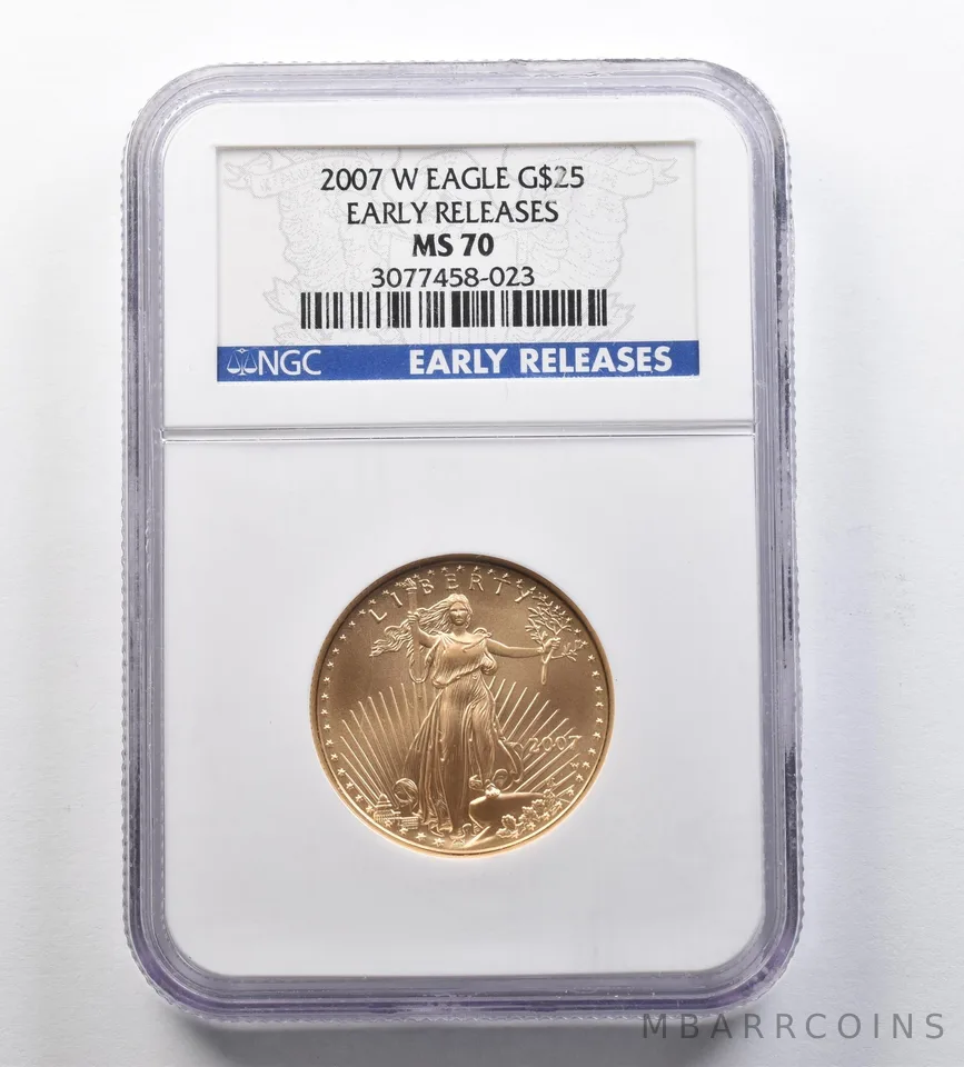 2007-W $25 Burnished Gold Eagle Early Releases 1/2 Oz Gold MS70 NGC *7698