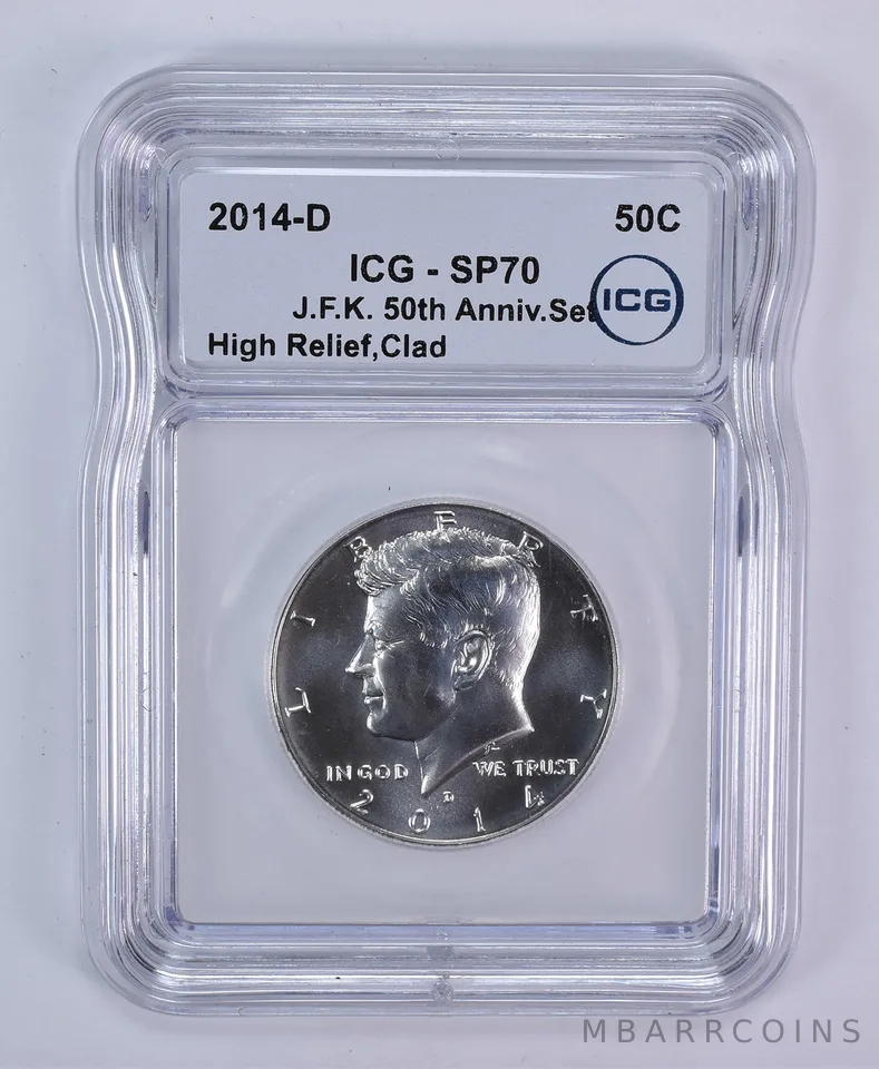 2014-D Kennedy Half Dollar 50th Anniversary Set High Relief SP70 ICG