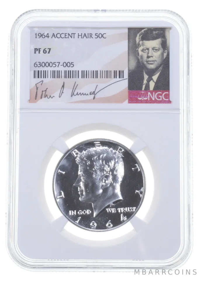 1964 Kennedy Half Dollar PF67 NGC Accent Hair Spot Free