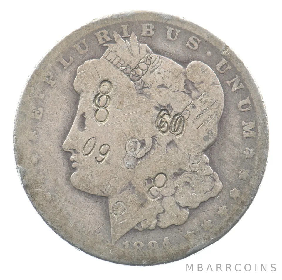 1894-O Morgan Silver Dollar 09 8 60 Counter Stamped *9820
