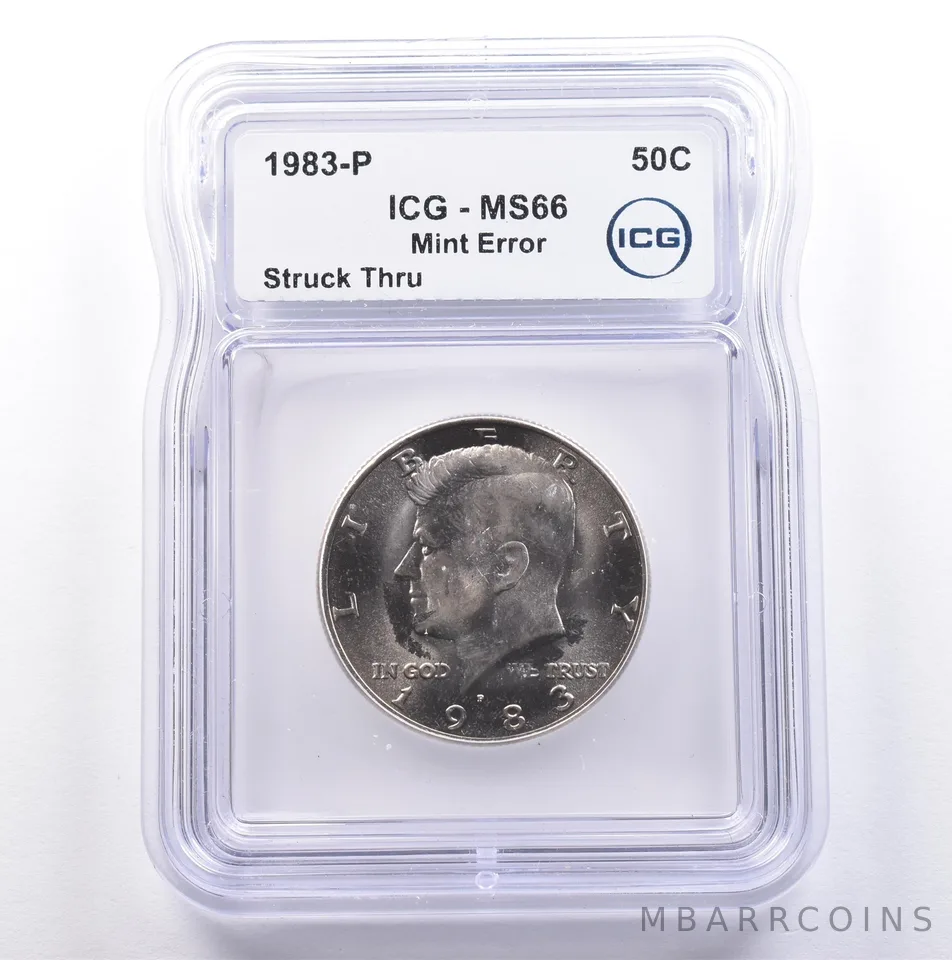 1983-P Kennedy Half Dollar Mint Error Struck Thru MS66 ICG *9102