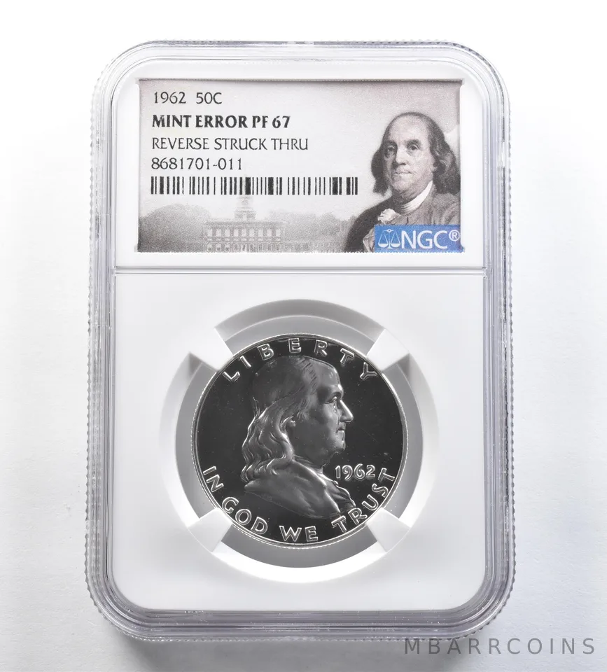 1962 Franklin Half Dollar Mint Error Reverse Struck Thru PF67 NGC *0241