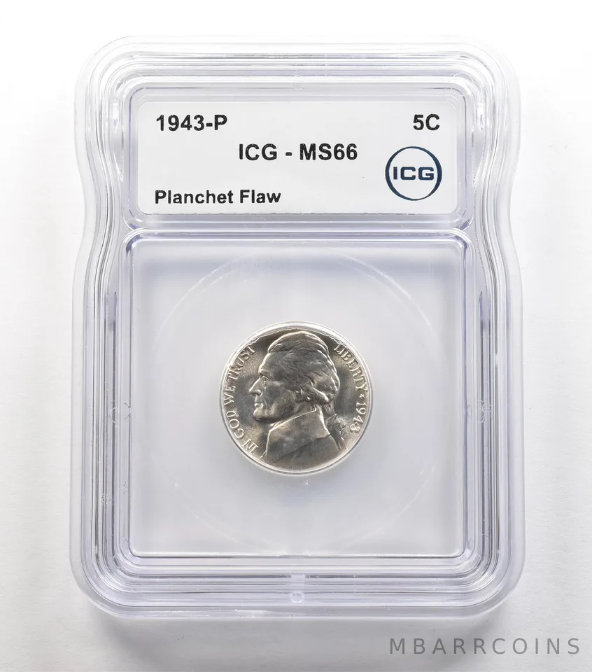 1943-P Jefferson Nickel Planchet Flaw MS66 ICG *6731