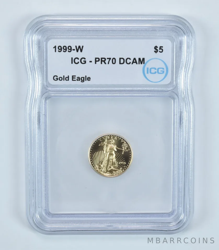 1999-W $5 American Gold Eagle 1/10 Oz Gold PR70 DCAM ICG