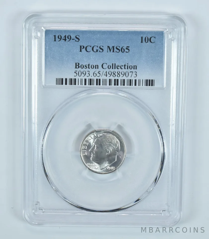 1949-S Roosevelt Dime Boston Collection MS65 PCGS Blue Label
