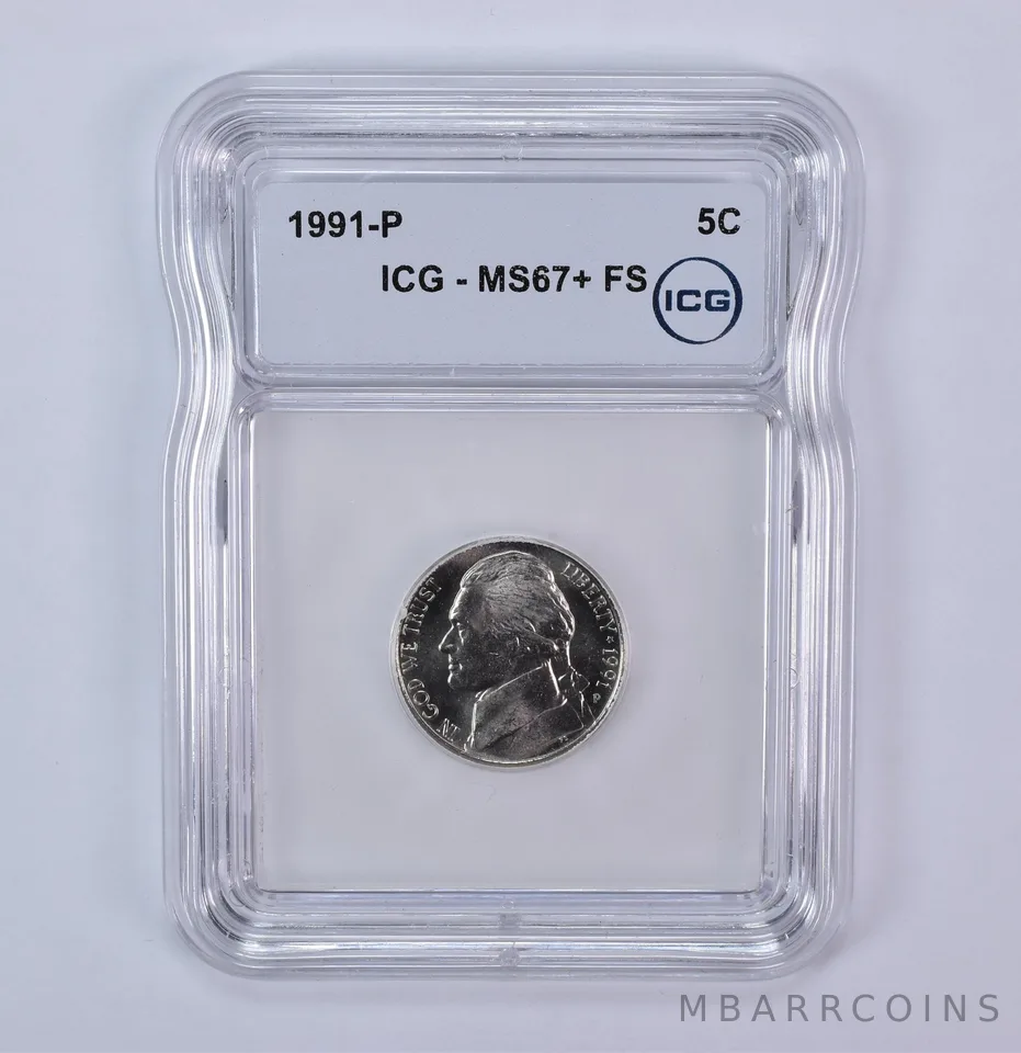 1991-P Jefferson Nickel MS67+ FS ICG