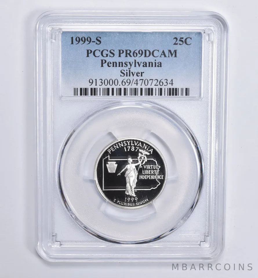 1999-S Silver Pennsylvania Quarter PR69 DCAM PCGS Blue Lbl
