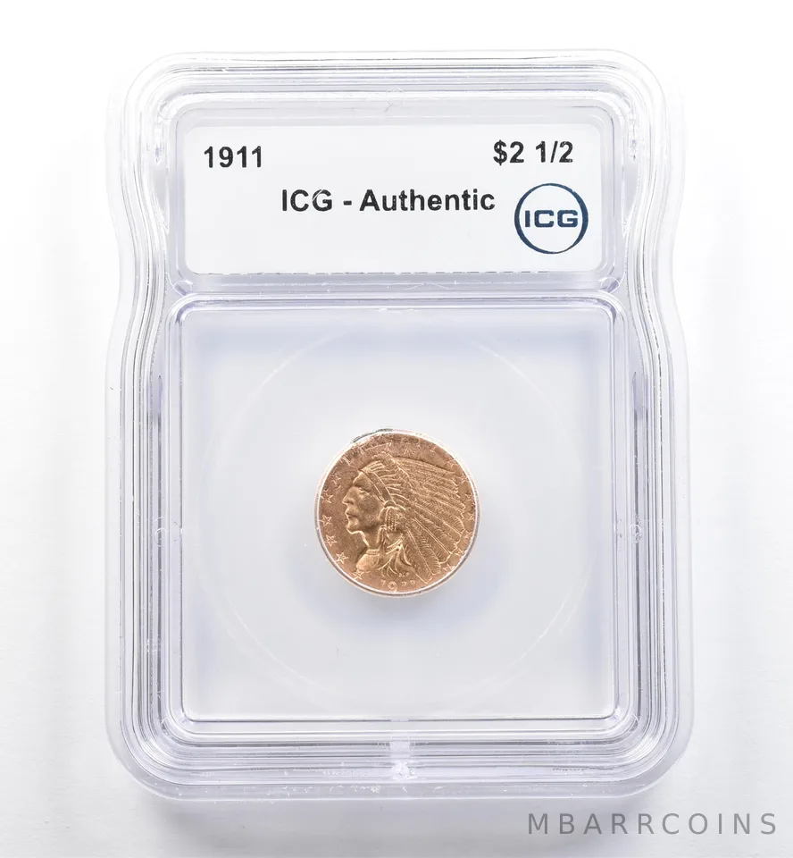 1911 $2.50 Indian Head Gold Quarter Eagle Authentic ICG *6465