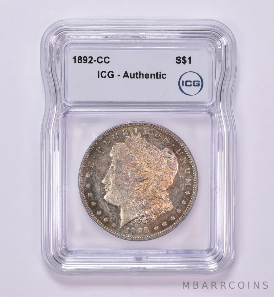 1892-CC Morgan Silver Dollar Authentic ICG Beautiful Tone *0446