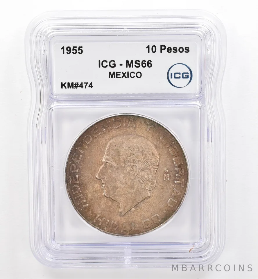 1955 Mo Mexico 10 Pesos KM#474 MS66 ICG Beautiful Tone *9500