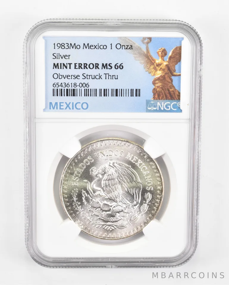Mint ERROR MS66 1983 Mo Mexico 1 Silver Onza - OBV Struck Thru - NGC a0500