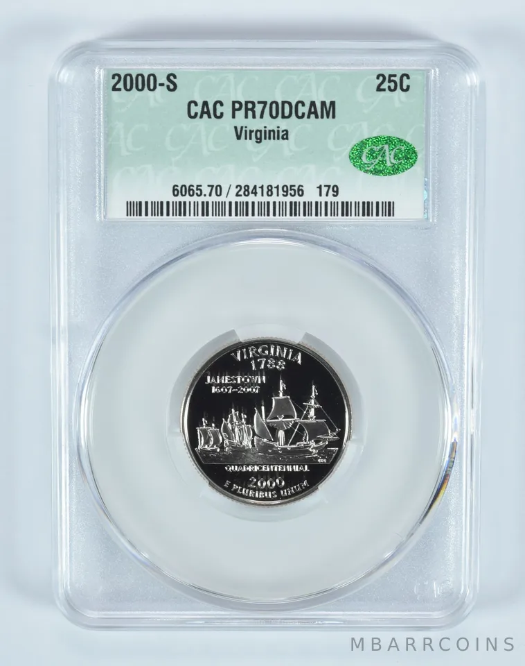 2000-S Washington State Quarter Virginia PR70 DCAM CAC CACg