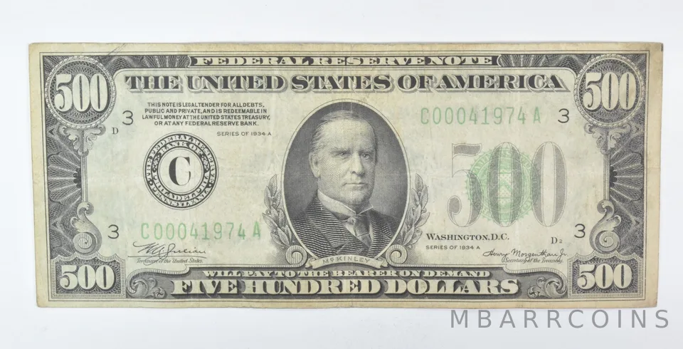 1934 A $500 Philadelphia PA FRN Light Green Seal a5999