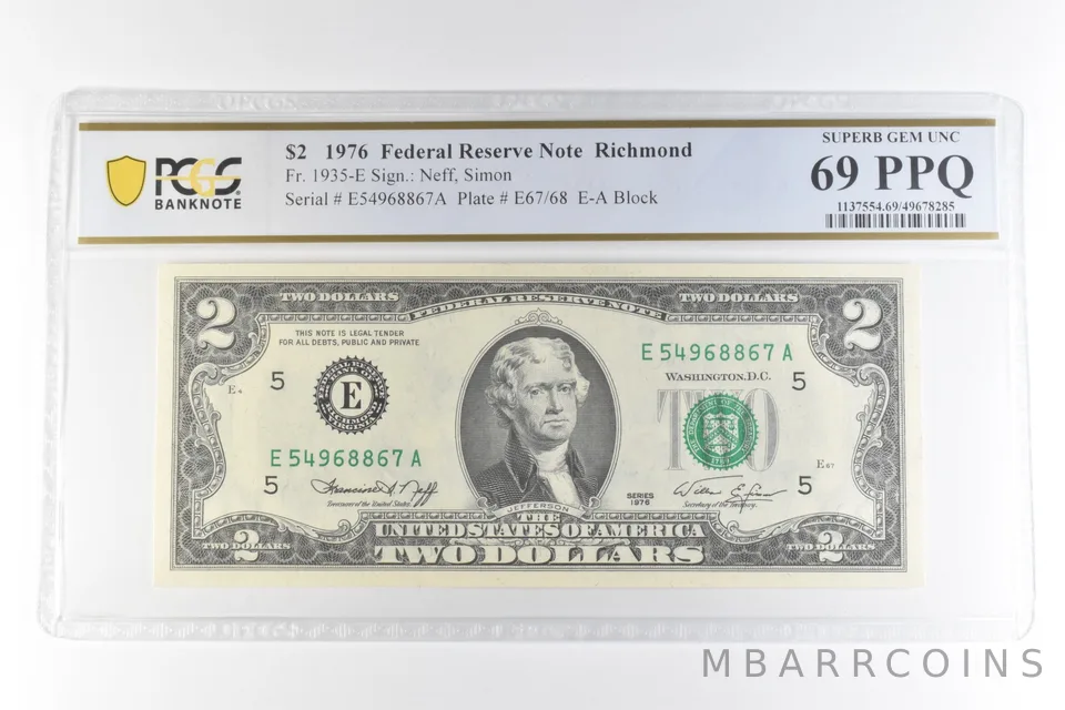 1976 $2 Richmond VA FRN Fr#1935-E Superb Gem Unc 69 PPQ PCGS *0684