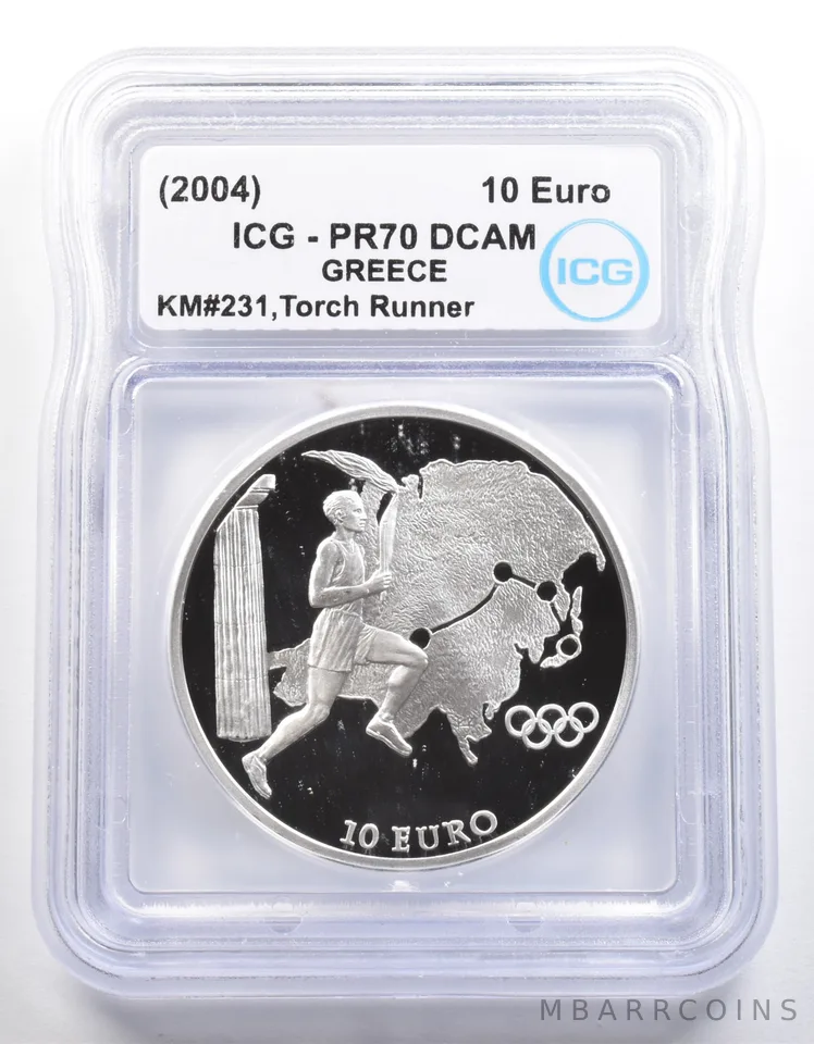 (2004) Greece 10 Euro Olympic Torch Runner KM#231 PR70 DCAM ICG a4037