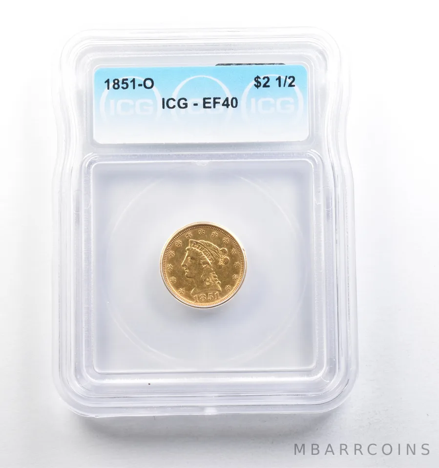 1851-O $2.50 Liberty Head Gold Quarter Eagle EF40 ICG *5694