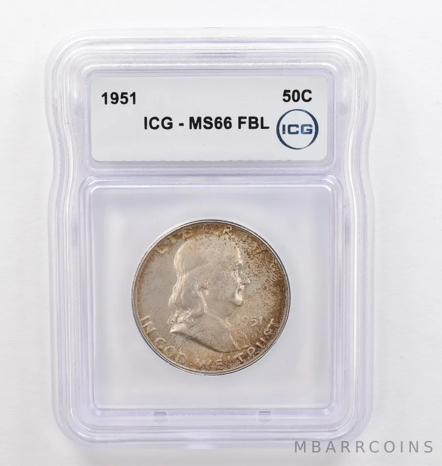 1951 Franklin Half Dollar MS66 FBL ICG Beautiful Tone *0228