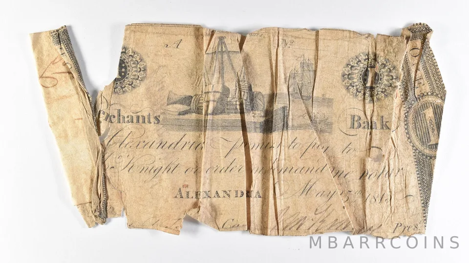 1815 $1 Alexandria VA Merchants Bank Obsolete Note *8373