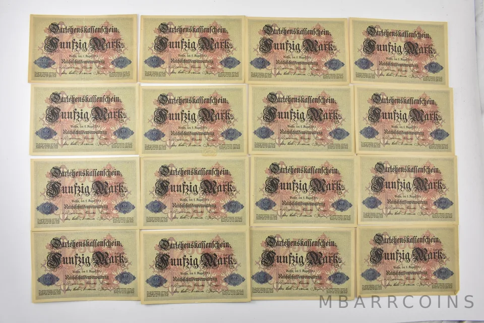 Lot (16) 1914 Germany 1000 Mark Consecutive Serial Numbers a3893