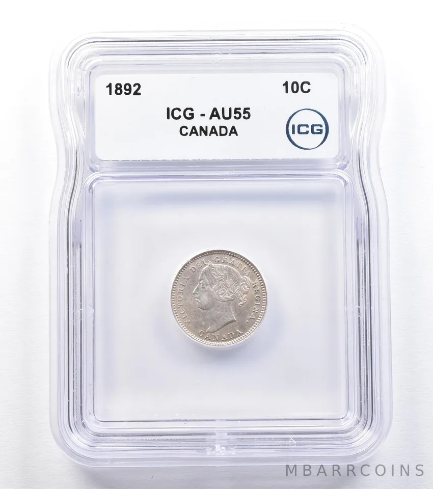 1892 Canada 10 Cents AU55 ICG *1821