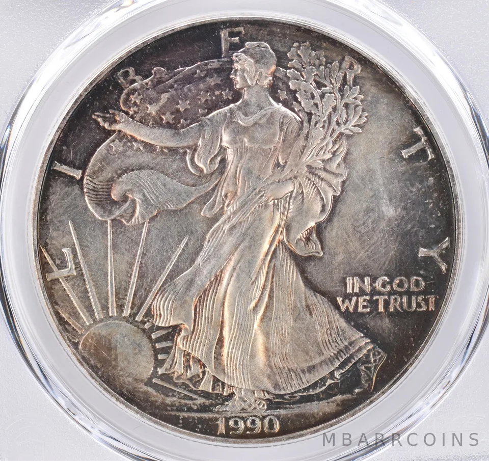 1990 American Silver Eagle AU55 PCGS Beautiful Tone *1524