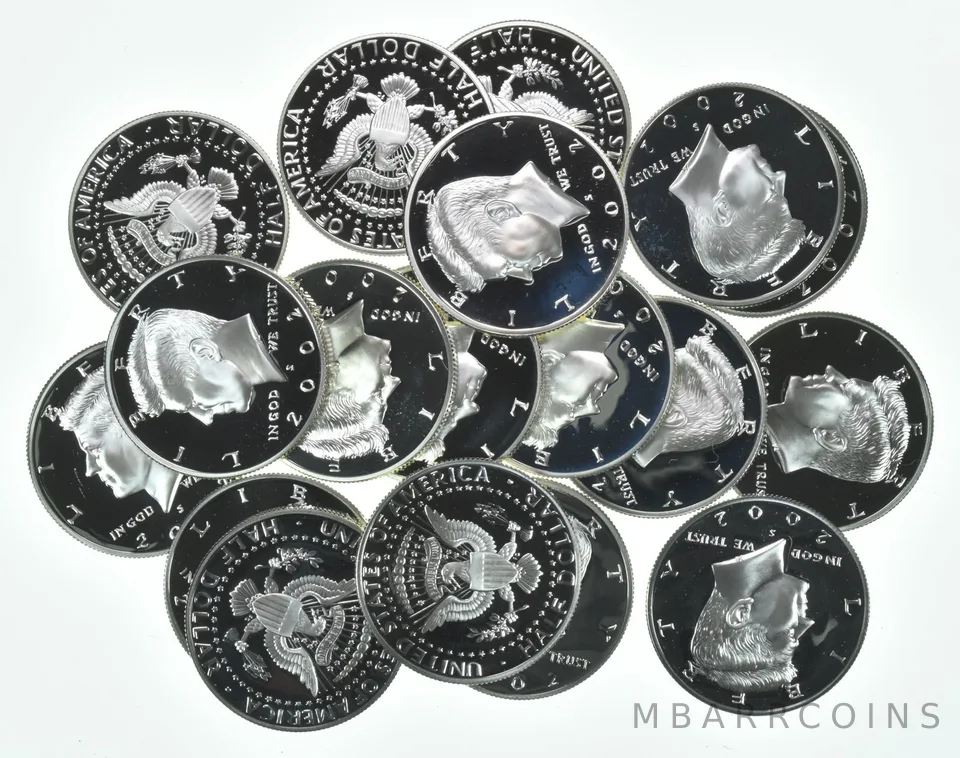 Lot (20) 2002-S Kennedy Half Dollar Proof 90% Silver $10 Face Value
