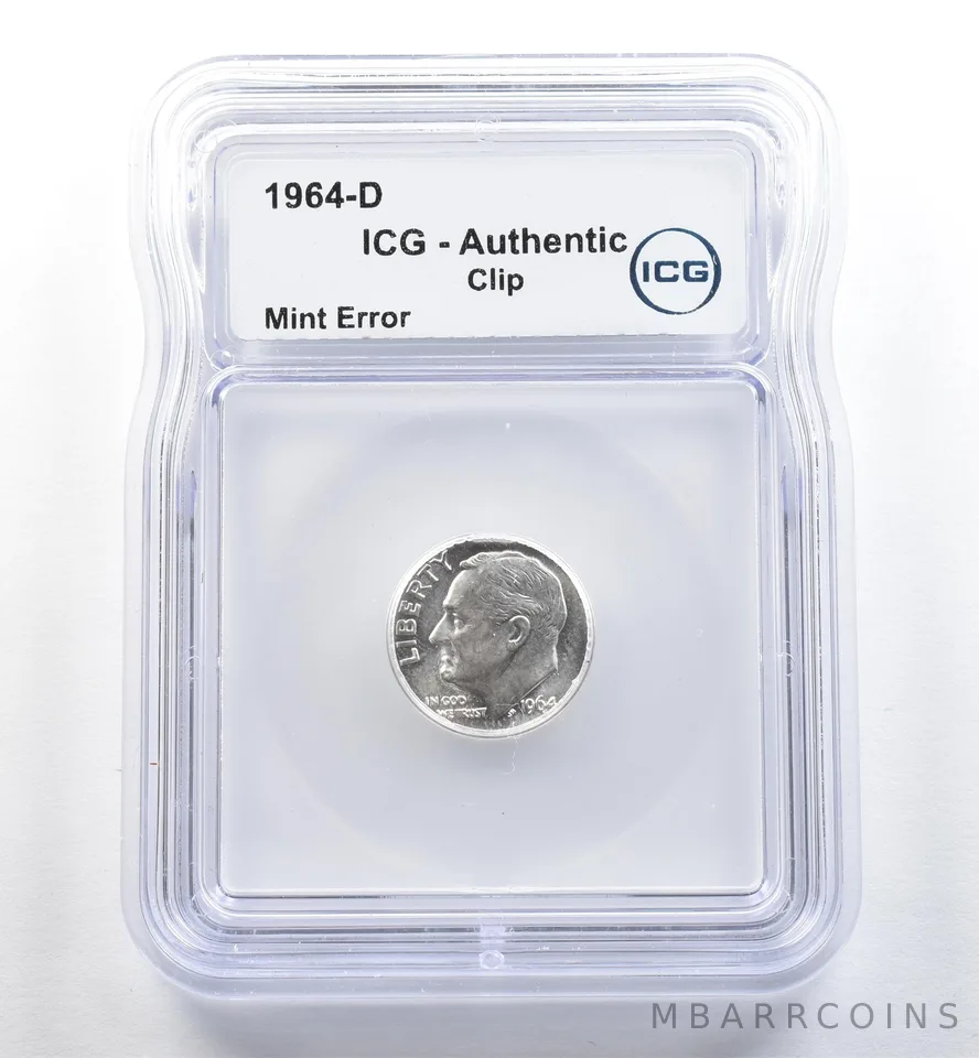 1964-D Roosevelt Dime Mint Error Clip Authentic ICG *3573
