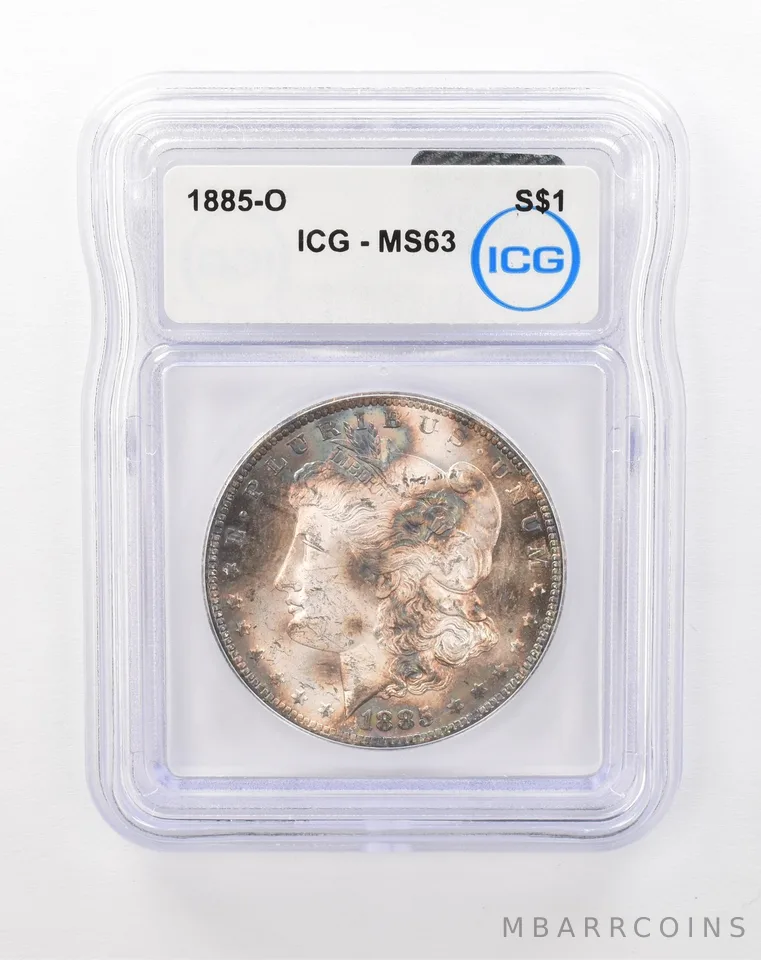 1885-O Morgan Silver Dollar MS63 ICG Beautiful Mottled Tone *1028