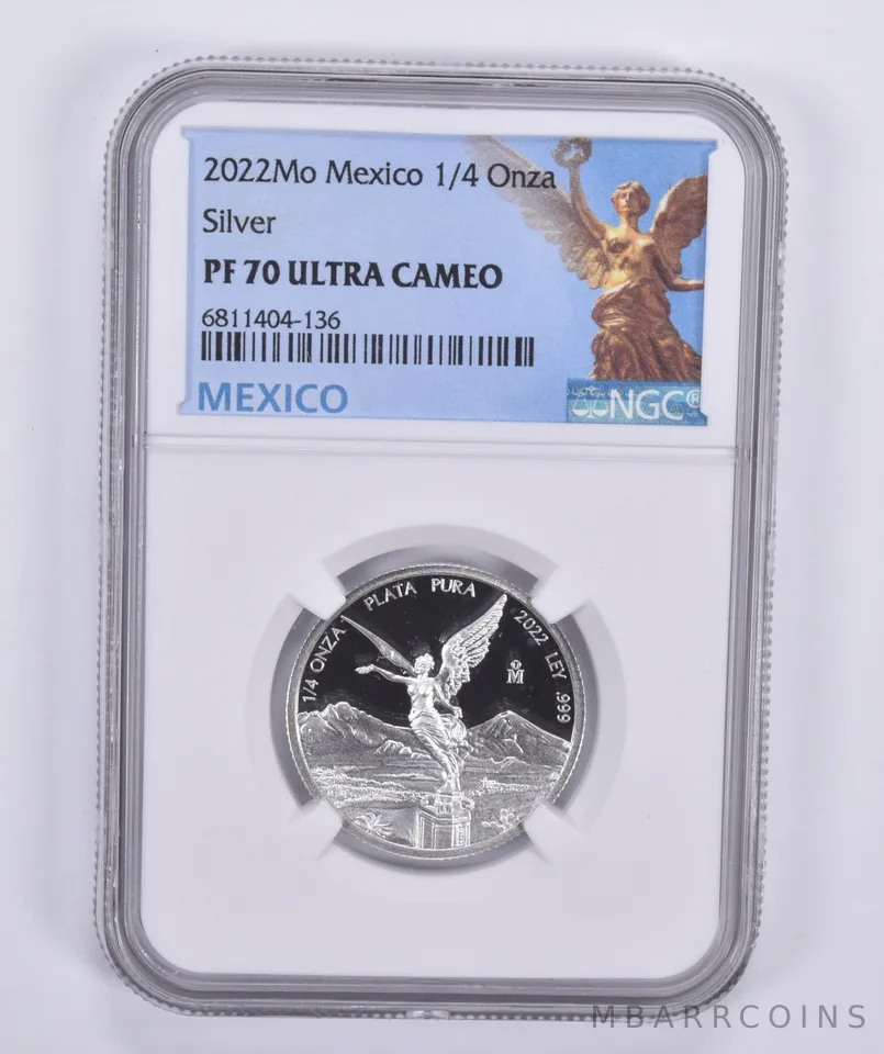 2022 Mo Mexico Silver 1/4 Onza Proof PF70 UCAM NGC Mexico Label