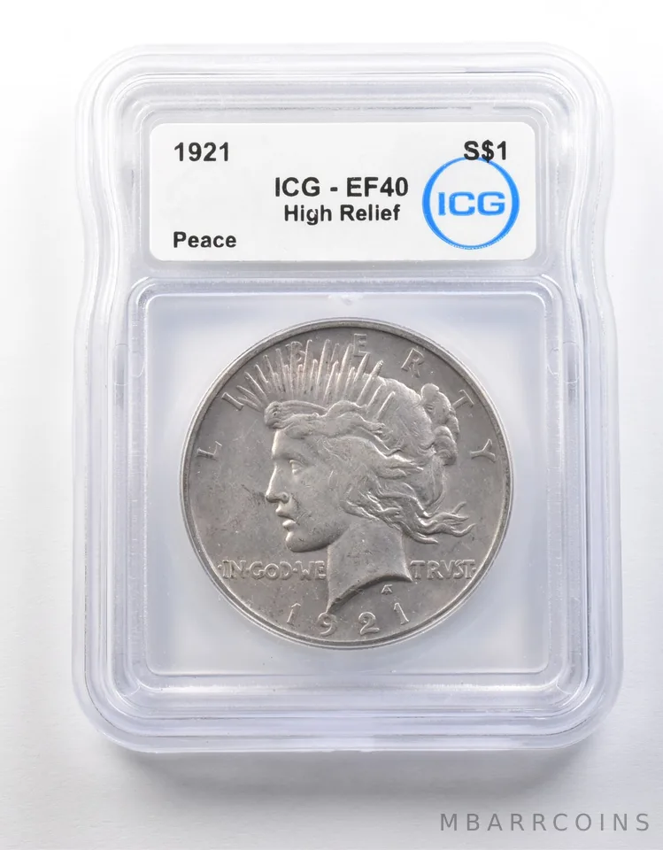 1921 Peace Silver Dollar High Relief EF40 ICG *8707