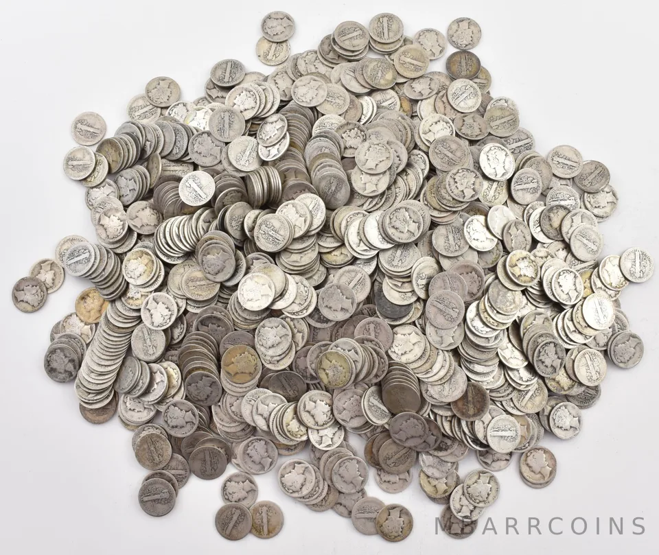 1919 Mercury 90% Silver Dime Roll Lot of 50 PCS $5 Face