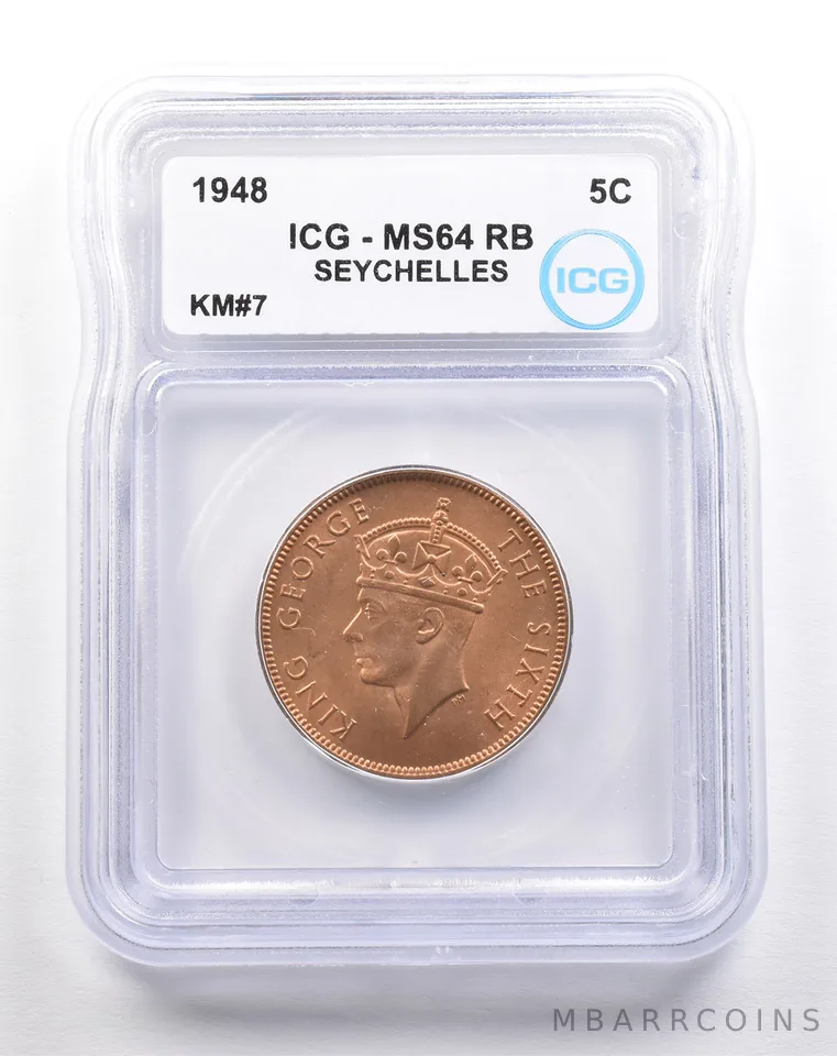 1948 Seychelles 5 Cents KM#7 MS64 RB ICG *5491