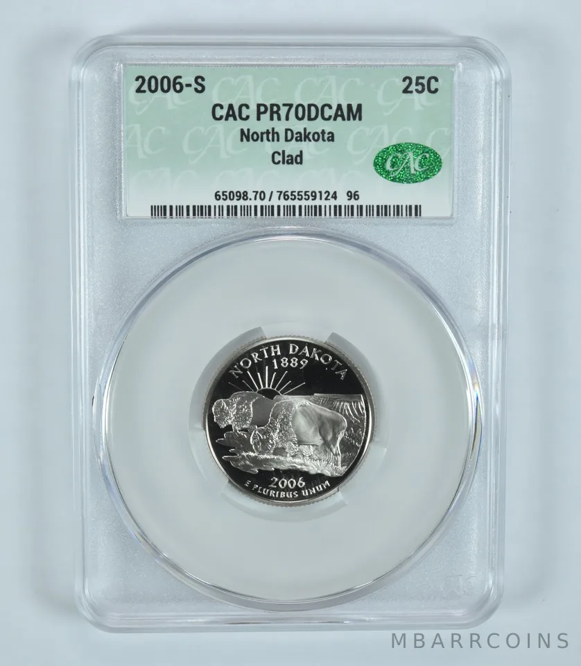 2006-S Washington State Quarter North Dakota CLAD PR70 DCAM CAC CACg