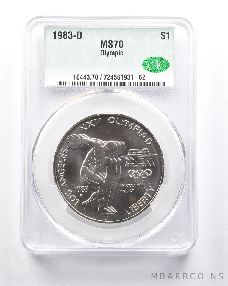 MS70 1983-D Olympic Discus Commemorative Dollar CAC CACG *6268